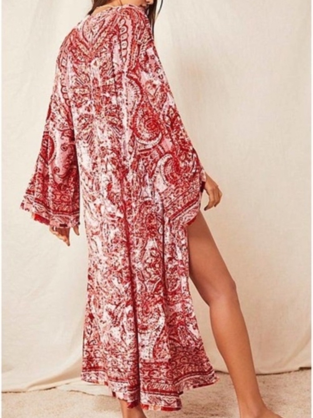 Intimately Free People Enchanted Bell Sleeve Robe Duster Palace Pink Velvet-L
